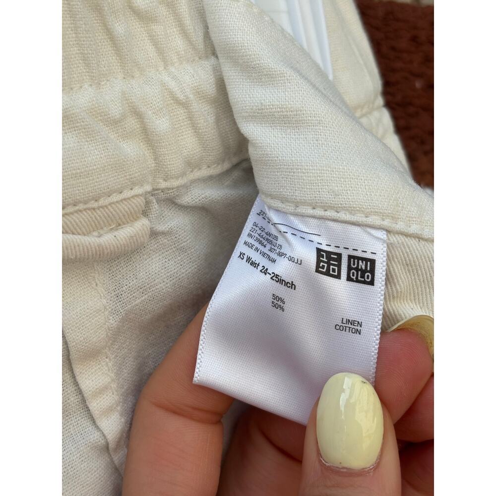 Uniqlo Linen Cotton Jogger Pants Womens XS Cream Drawstring Elastic Waist Ankle - Picture 6 of 7